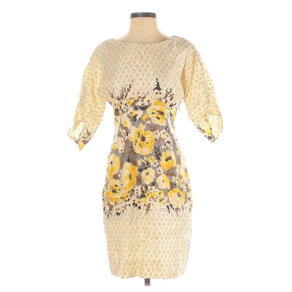Meadow Rue Cream Midi Dress with Yellow Floral Print